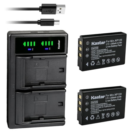 Kastar 2-Pack Q120 Battery and LTD2 USB Charger Compatible with MN35Z FHD Bridge Camera ZOOM BT-03 ZOOM BT-03 B Battery ZOOM Q8 ZOOM Q8N Recorder Camera Bell & Howell B35HDZ Camera