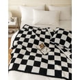 thumbnail image 4 of Ultra Soft Cozy Buffalo Checkerboard Grid Fluffy Microfiber Knitted Bed Blanket Lightweight Fleece Checkered Bed Blanket for Sofa Couch Bed Travel (Black, Twin：60"X80"), 4 of 6