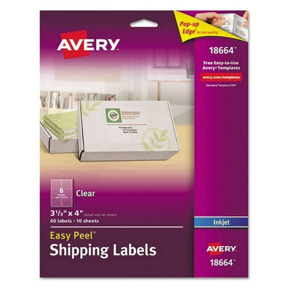 Matte Clear Easy Peel Mailing Labels W/ Sure Feed Technology, Inkjet Printers, 3.33 X 4, Clear, 6/sheet, 10 Sheets/pack | Bundle of 2 Each