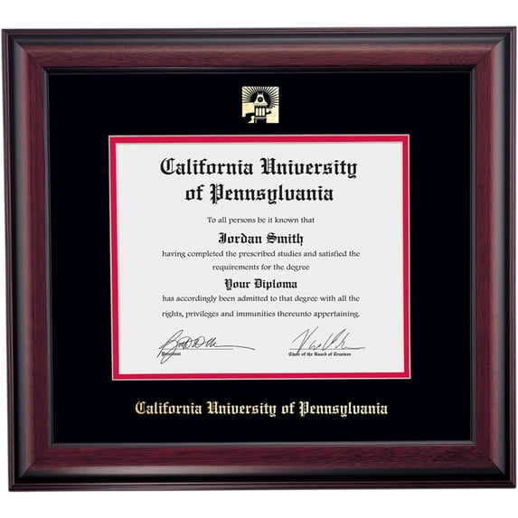 OCM Diploma Frame for California University of Pennsylvania, 16" x 18" Diploma Certificates Frame, Embossed Black/Cherry Mat