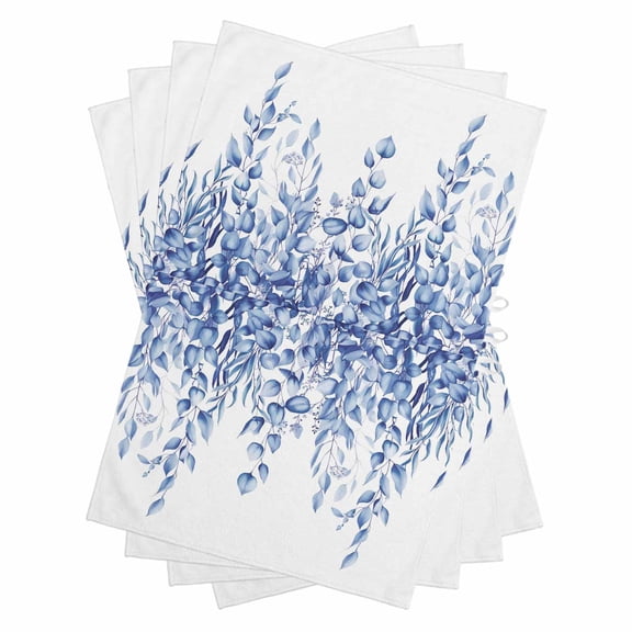 Eucalyptus Leaves Kitchen Towels Set of 4, Water Absorbent Dish Towel, Navy Blue Summer Botanical Weeping Decorative Hand Towels - Quick Drying Cloth for Cooking Baking, 18x28 Inch