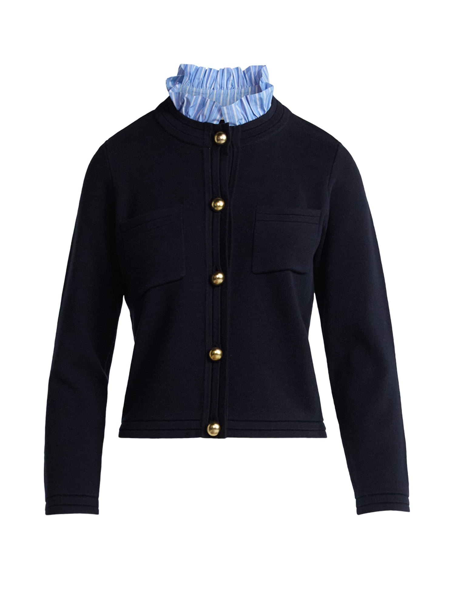 Free Assembly Women's and Women's Plus Ruffle Neck Chest Pocket Cardigan, Sizes XS-4X