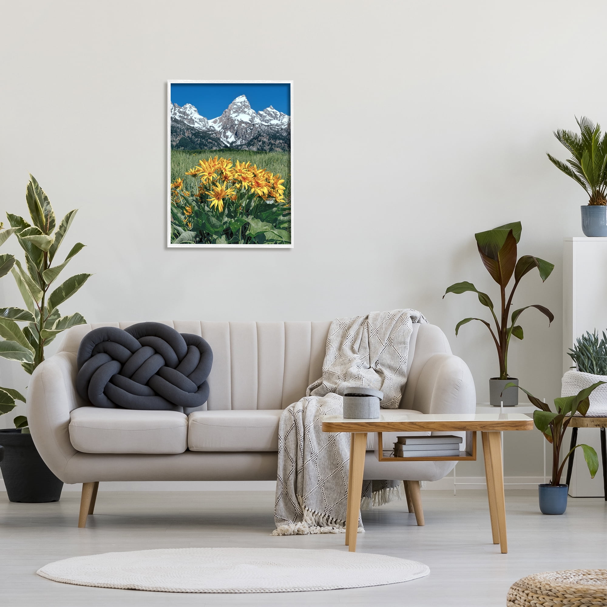 Stupell Industries Daisies & Mountain Peaks Landscape Photography White Framed Art Print Wall Art, 24 x 30