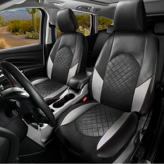 TIANLAIMEI PU Leather 5-Seats Car Seat Covers Full Set Front & Rear Cushion Pad Universal Fit for Most Cars