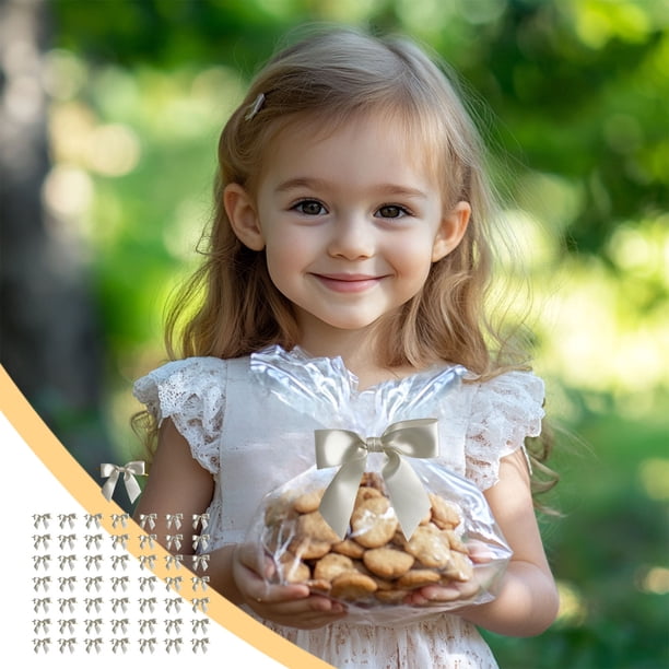 Paquete de 50 Lazos de Cinta Blanca para Sellar Empaques de Pasteles y Repostería | Nylon/Spandex | 8.5 X 6 X 2.5 Cm | Ideal para Decorar Regalos y Aperitivos | Decoraciones Navideñas