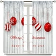 thumbnail image 3 of Christmas Curtains, Red Xmas Balls Fir Branch Snow New Year Rod Pocket Drapes for Kitchen Living Room Bedroom Dinning Room Window Treatment, 84x84 Inch, 3 of 7