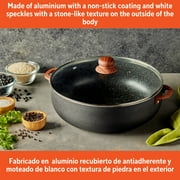 IMUSA 4.4qt Black Stone Aluminum Speckled Nonstick Caldero with Glass Lid & Wood Look Handles, Black