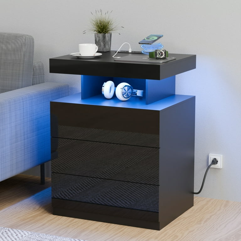 Charging Station End Table Wireless Charging Hommpa LED Nightstand