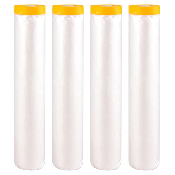 ZWHong Plastic Paint Drop Cloth, 4 Rolls Pre-Taped Masking Film 8.8ft x 65.6ft, Painters Plastic for Furniture, Floor, Car, Tear-Resistant Painting Protection Cover