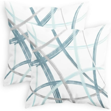 

CaliTime Throw Pillow Cases Pack of 2 Cozy Fleece Arc-Shaped Abstract Geometric Lines Decorative Cushion Covers for Couch Bed Sofa Farmhouse Decoration 16x16 Inches Smoke Blue Grey