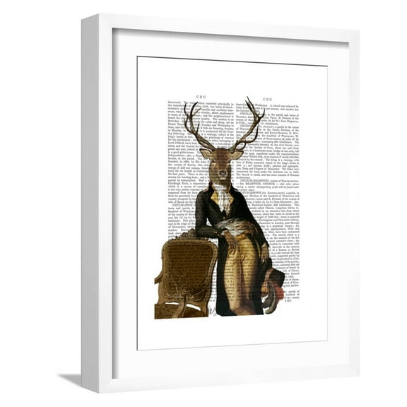 Art.com Deer and Chair Full Art Print by Fab Funky, White Frame Wall Art, 17" x 21"