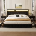 thumbnail image 5 of GUNAITO King Bed Frame with Headboard, Platform Bed with 2 Drawers, Velvet Upholstered Bed Frame with LED Lights & Charging station，Black, 5 of 10