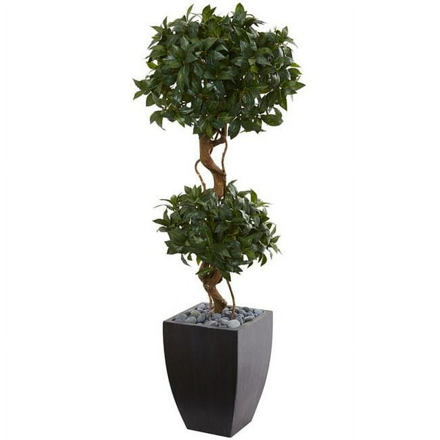 Nearly Natural 5829 4.5 ft. Sweet Bay Artificial Double Topiary Tree in Black Wash Planter