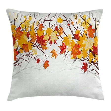 - Fall Decorations Throw Pillow Cushion Cover, Image of Canadian Maple Leaves in Fall with Soft Reflection Effects, Decorative Square Accent Pillow Case, 16 X 16 Inches, Orange White, by Ambesonne
