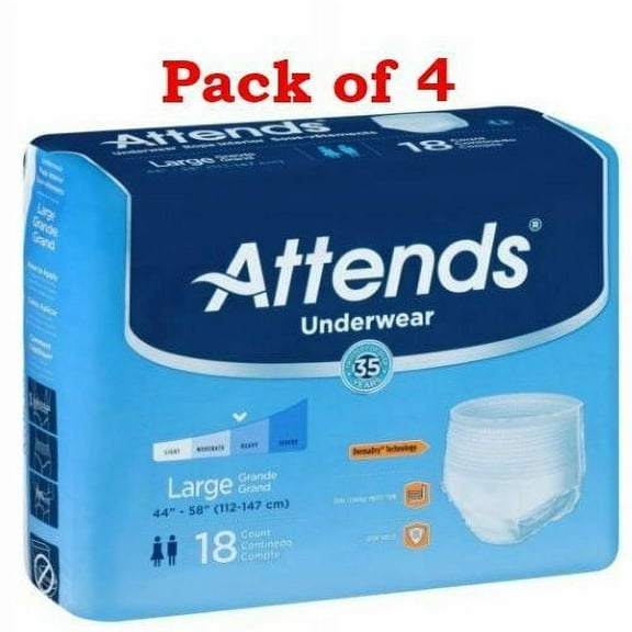 Attends Underwear, Large 44-58 Inch Case of 72 Formerly Attends Underwear Extra, pack of 4