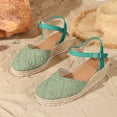 thumbnail image 2 of Espadrilles for Women Woven Closed Toe Wedge Sandals Vintage Footbed Ankle Strap Slingback Heels Breathable Summer Dress Shoes Green Size 7, 2 of 6