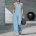 thumbnail image 2 of Women's Sleeveless Zip Mock Neck Wide Leg Jumpsuit Casual One Piece Outfit, 2 of 4