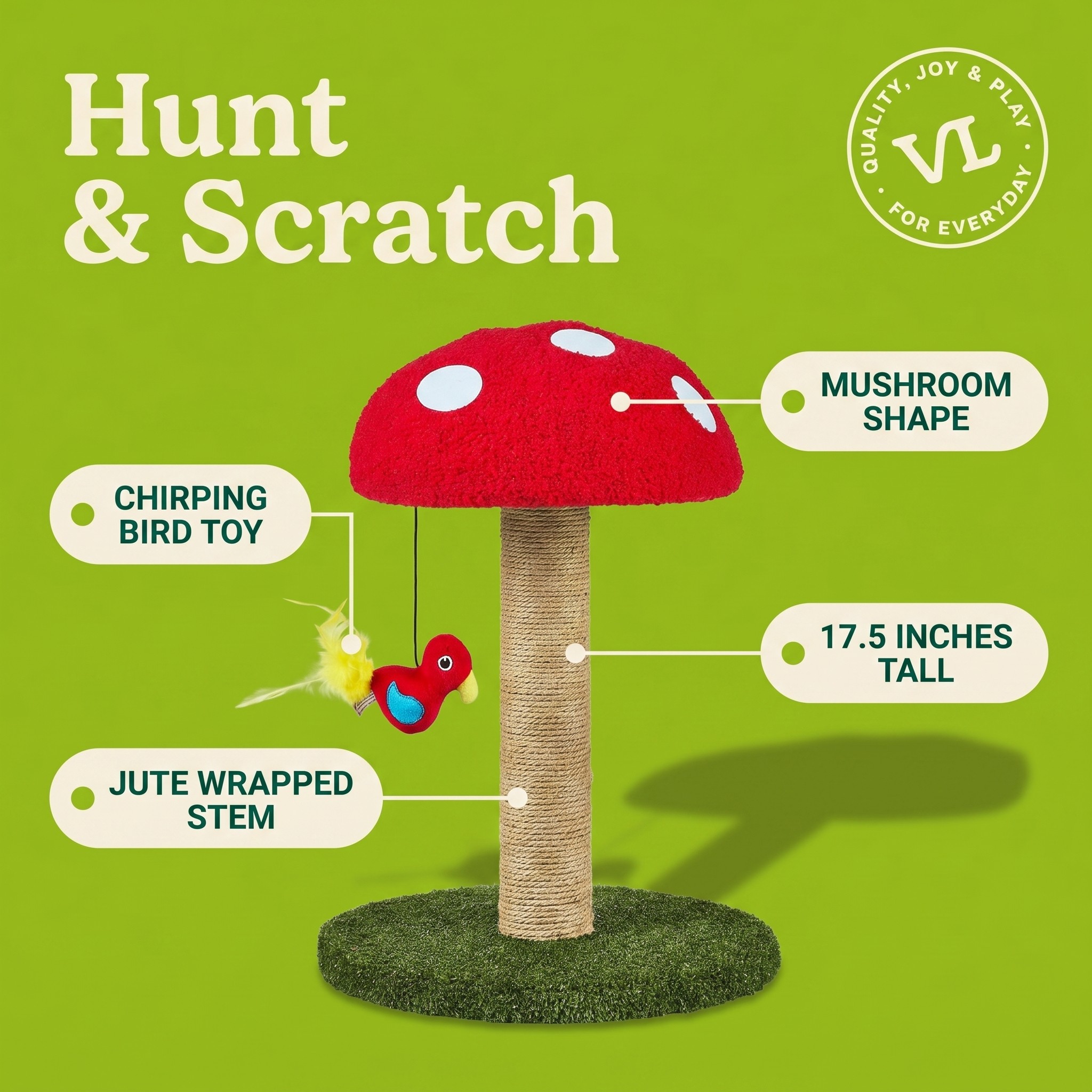 Vibrant Life Mushroom Cat Scratching Post, Multicolor, 17.32" photo 5