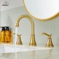 thumbnail image 4 of CASAINC 8 in. Widespread Double Handle Bathroom Sink Faucet with 360° Swivel Spout, Stainless Steel Drain Kit in Brushed Gold, 4 of 10