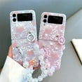 thumbnail image 4 of for Galaxy Z Flip 3 Case Cute Design White Shell Love Print, Kawaii Strap Case for Samsung Galaxy Z Flip 3, Lovely Girly Case for Z Flip 3 Luxury Beads Bow Wristband, Fashion Women Case for Flip 3, 4 of 7