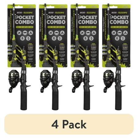 (4 pack) ProFISHiency Pocket Combo Micro Telescopic Fiberglass Spincast Combo