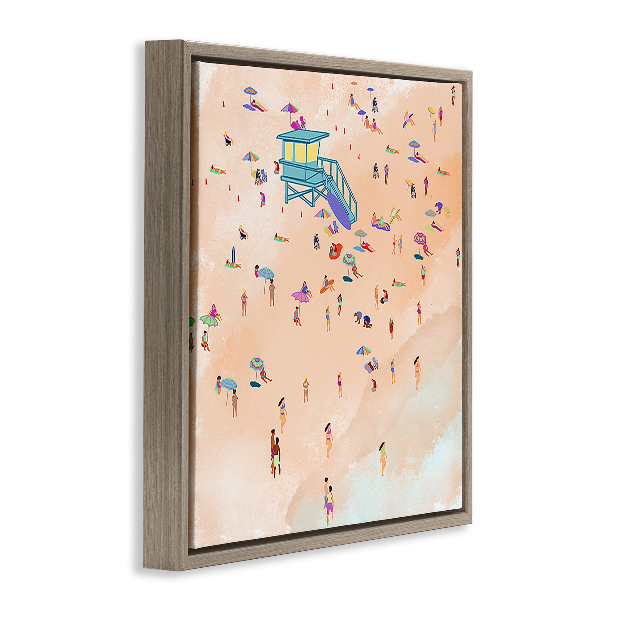 Stupell Industries Scatted Summer Beachgoers People Painting Brown Floater Framed Canvas Art Print Wall Art, 25 x 25