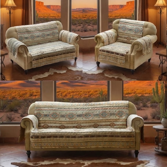 Barefoot Bungalow Phoenix Southwestern Boho Reversible Slipcover/Furniture Protector, Tan, Sofa