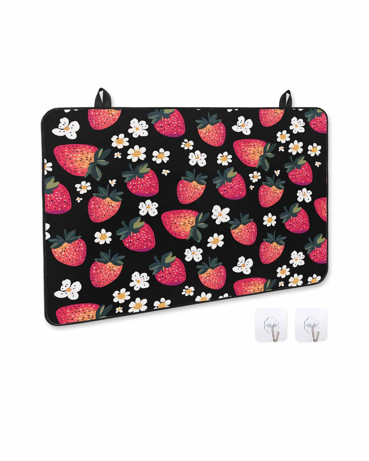 nqOlkjepod Large Induction Cooktop Protector Mat 24"x21", Strawberry Stove Top Covers for Electric Stove, Black Spring Summer Rustic Floral Fruit Stove Burner Cover Mats, Glass Top Stove Cover
