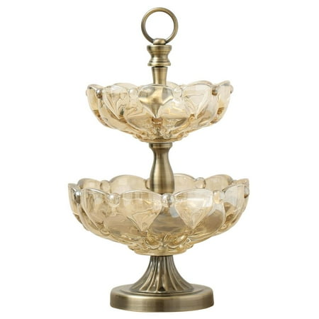 Large Aluminum Bowl Matashi 2-Tiered Vintage High Quality Champagne Colored Glass Candy Dish (Large) Round Snack Bowls for Home, Office, Parties | Heavy-Duty Aluminum Base | Reusable, Portable ()