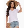 thumbnail image 6 of Women's V-Neck Cropped T-Shirt - Swiss Dot Puff Sleeve Casual Top - Loose Fit Summer Basic Tee, 6 of 6