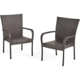 thumbnail image 3 of Littleton Brown Multi Wicker Stacking Patio Chair - Transitional Outdoor Dining Seating, 22.5"W x 25.25"D x 35.25"H - Iron Frame, Easy Storage, 3 of 8