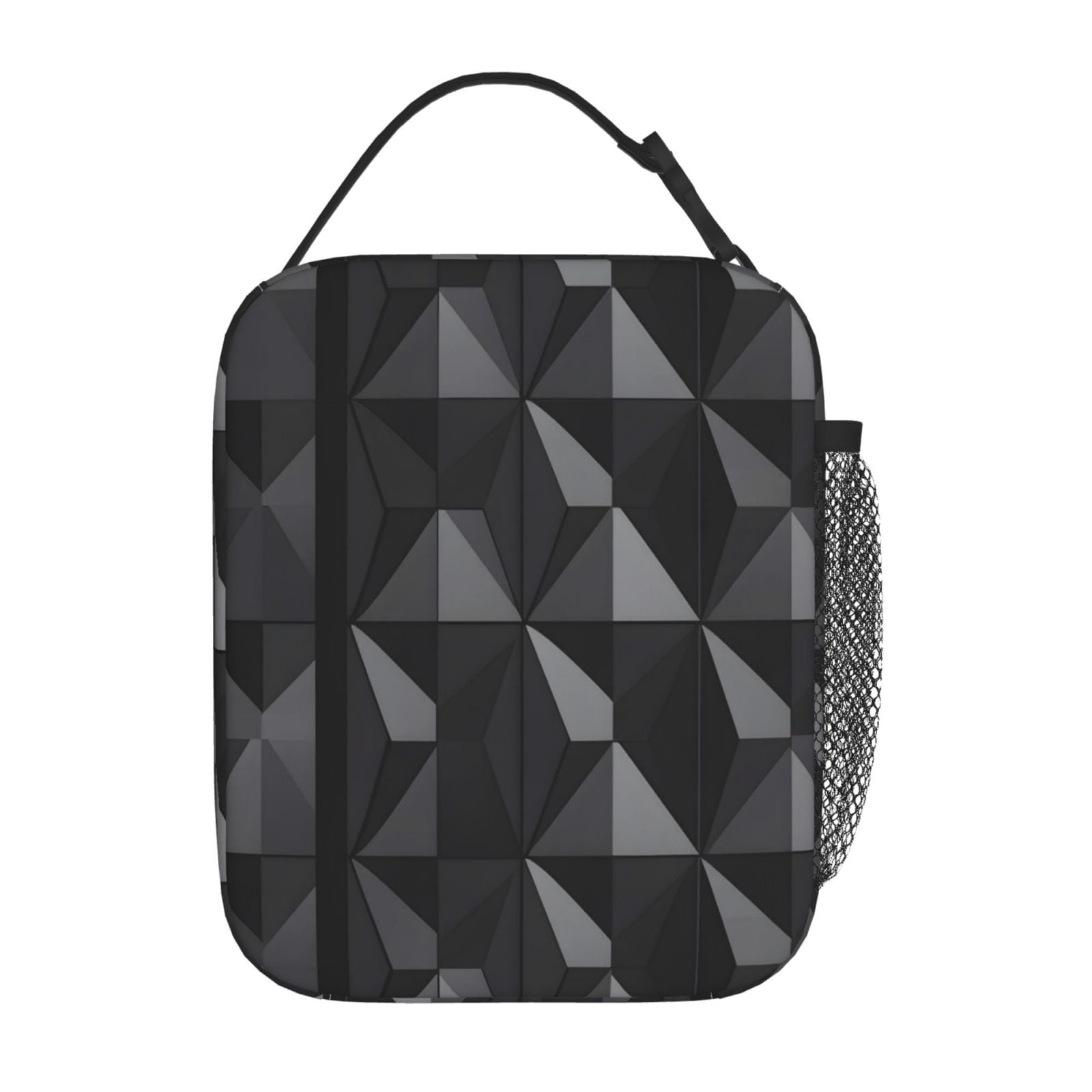 Lunch Bag For Women Men Insulated Portable Lunch Box Bento Box Office Picnic Travel Cooler Bag Dark Gray Geometric Patterns_1 (2)