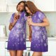 thumbnail image 4 of Balery Snowfall Sky White Purple Camisón de manga corta con cuello redondo para mujer, cómodo y elegante., 4 of 6