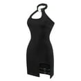 thumbnail image 6 of Littleforbig Women Cotton Overall Vampy Collared Bodycon Mini Dress Skirt XS Black, 6 of 11
