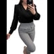 thumbnail image 2 of Blusas Informales de Negocios para Mujer, Camisas de Verano de Larga con Botones y Cuello en V, Blusas de . Negro L, 2 of 8