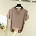 thumbnail image 4 of GaThRRgYP Womens Tops Summer,Fashion Women's Summer Casual Solid Color Loose Short Sleeve V-Neck Blouses Shirts Coffee M, 4 of 6
