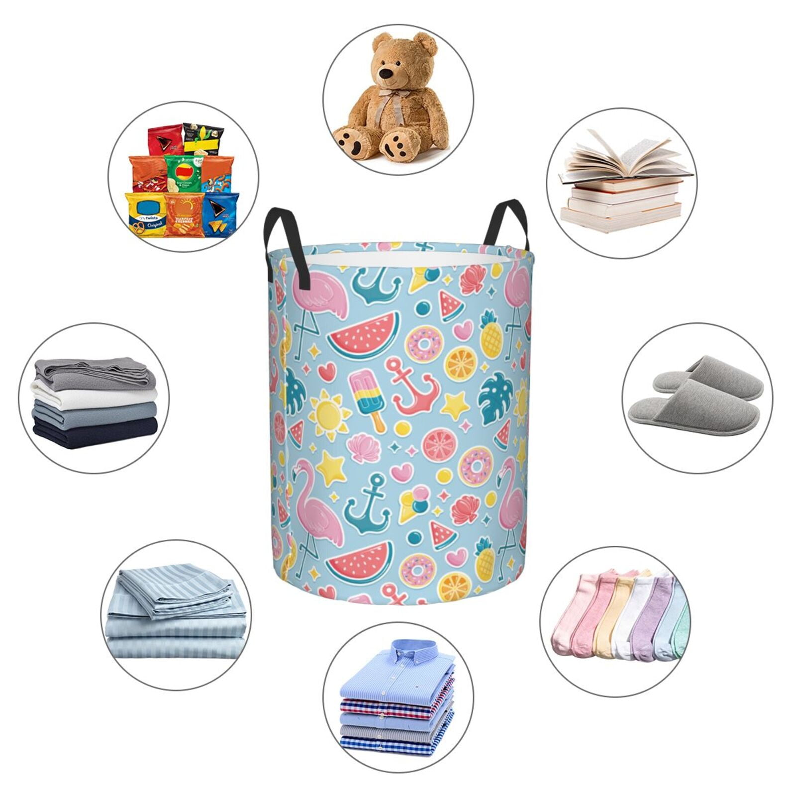 Large Laundry Basket with Handles - Summer Bird Watermelon Kids Baby Dirty Clothes Laundry Hamper for Bedroom Aesthetic