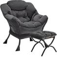 thumbnail image 1 of Grande moderno accent chair con foldable footrest ottoman - forrado dark gris reading lounge chair, 1 of 7