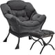 thumbnail image 1 of Grande lounge chair con foldable footrest - moderno accent chair para dormitorio, dorm, oficina - forrado reading chair in dark gris, 1 of 7
