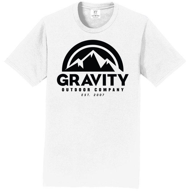 Camiseta de manga corta de Gravity Outdoor Co. - Blanco - Logo negro - Grande Gravity Outdoor Co. Camiseta de manga corta