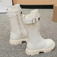 thumbnail image 3 of Eltusu Girls Riding Boots, Thermal Lace-up Mid-Calf Windproof Winter Shoes Beige Size 2(Big Kids), 3 of 7