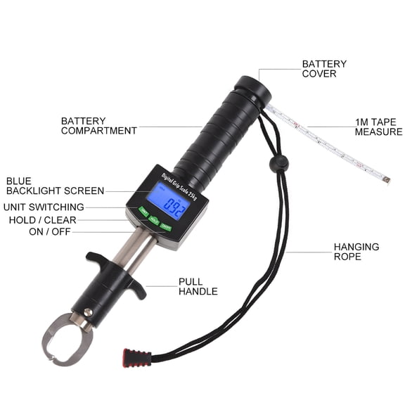 BESTSKY 3 in 1 Digital Fish Grip Scale 25kg/55lb Fish Lip Gripper Grabber with 1M Tape Measure