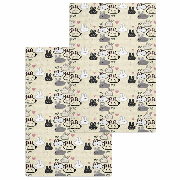 Easter Rabbit Kitchen Dish Towels for Drying Dishes Set of 2, Cartoon Cute Bunny Sketch on Yellow Waffle Weave Microfiber Hand Tea Bathroom Towels Quick Dry & Absorbent Towel 15.7x23.6