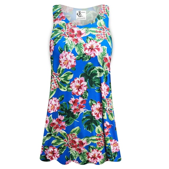 Plus size 6x Womens Sleeveless Pink Magnolia Garden Print Tunic Tops Casual Loose Fitting Flowy Shirts Blouses