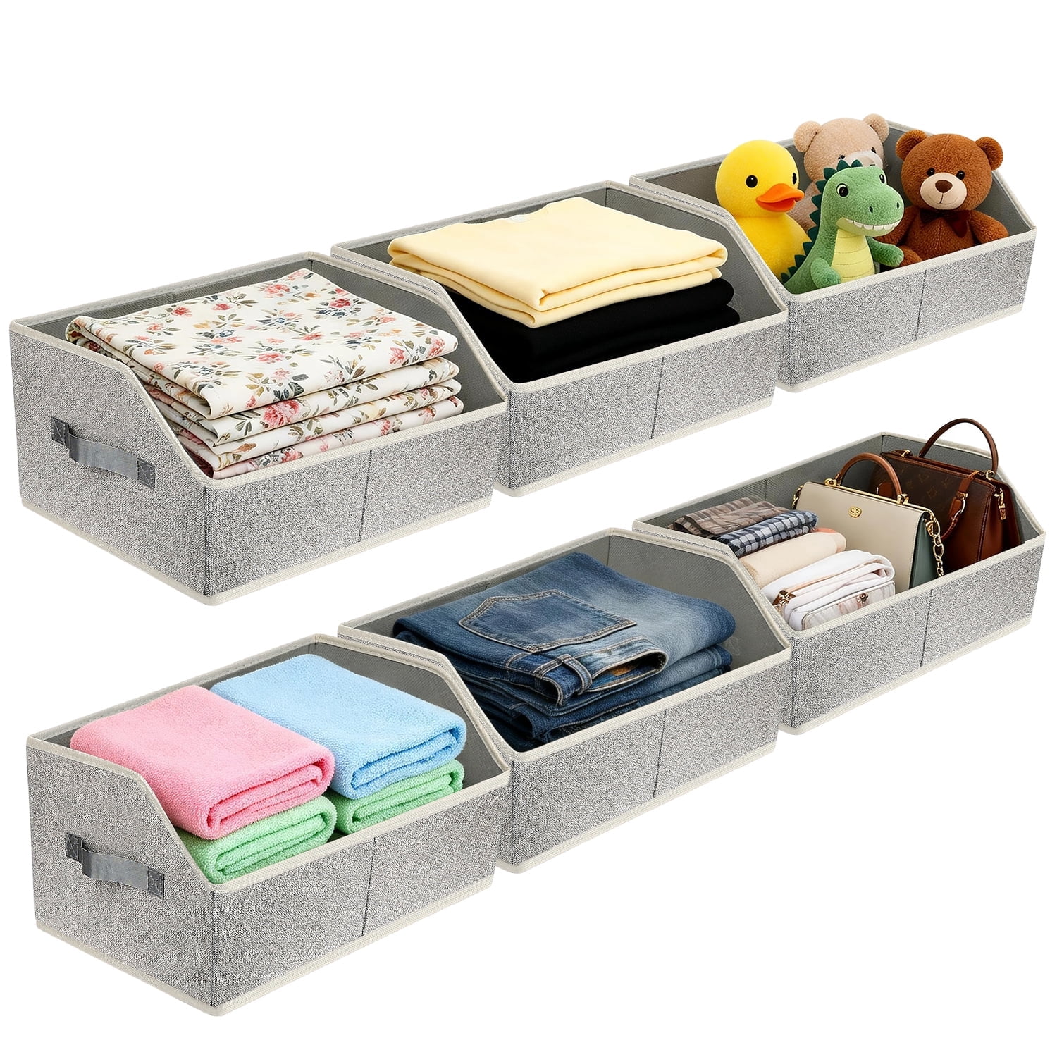 TAIMASI 6 Pack Closet Organizers Bins, Large Trapezoid Closet Shelf Organizer with Handles, Fabric Storage Bins, Collapsible Storage Cubes for Clothes, Towels - Light Gray