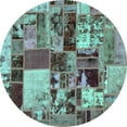 thumbnail image 1 of Ahgly Company Machine Washable Indoor Round Patchwork Turquoise Blue Transitional Area Rugs, 3' Round, 1 of 4