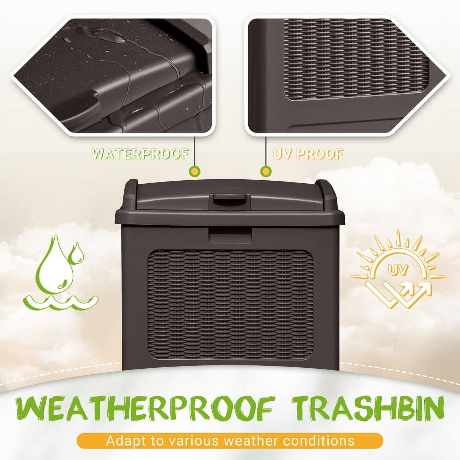 Devoko  All-Weather use Trashbin with Lid, Patio Resin Hideaway Trash Can with Waterproof for Backyard, Dark brown