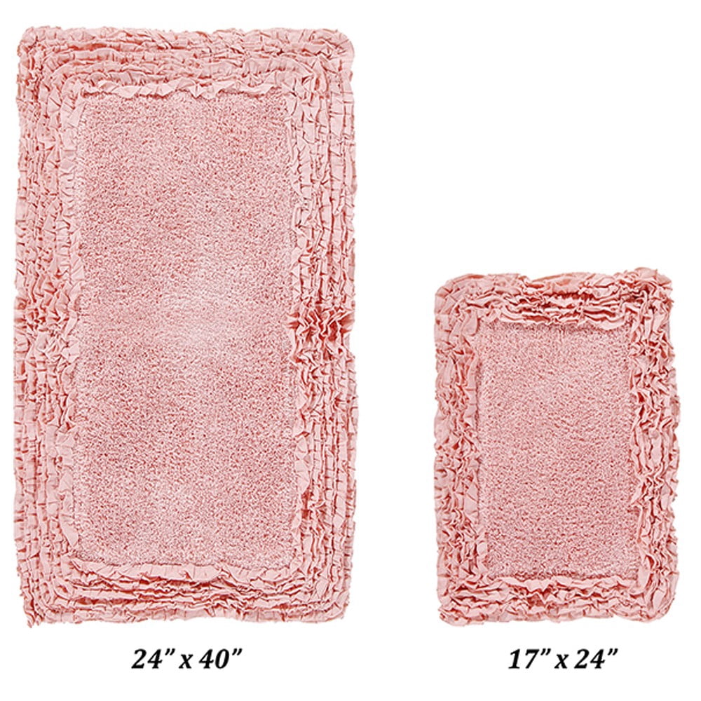 Better Trends 2 Piece Bathroom Rug Set 100% Cotton, Extra Soft, Water Absorbent & Non Slip Bath Mat, Ruffle Border, (Pink) Shaggy Border Collection