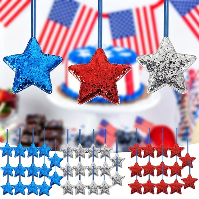 YYV Décorations Suspendues à Paillettes Étoilées pour la Fête de l'Indépendance, Lot de 15, Guirlande Patriotique Pentagramme, Serpentins Scintillants Rouges, Blancs et Bleus pour Décor de Fête du 4 Juillet