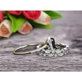 thumbnail image 3 of 3.05 Carat Cushion Cut Black Diamond Moissanite Bridal Set Engagement Wedding Ring 10k White Gold Full Eternity Art Deco With Two Matching Band, 3 of 5